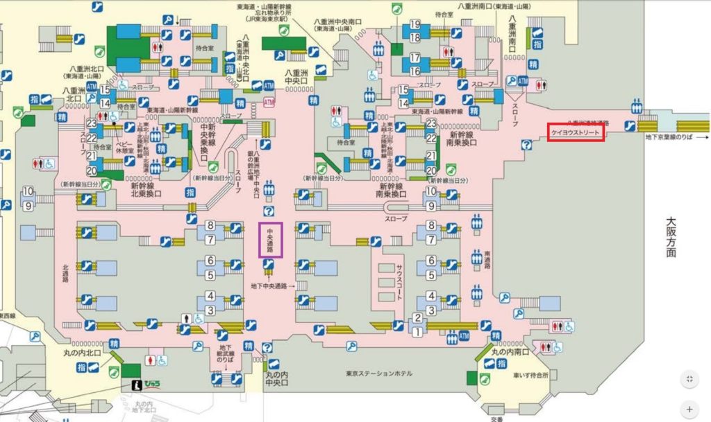 東京駅１階平面図中央通路