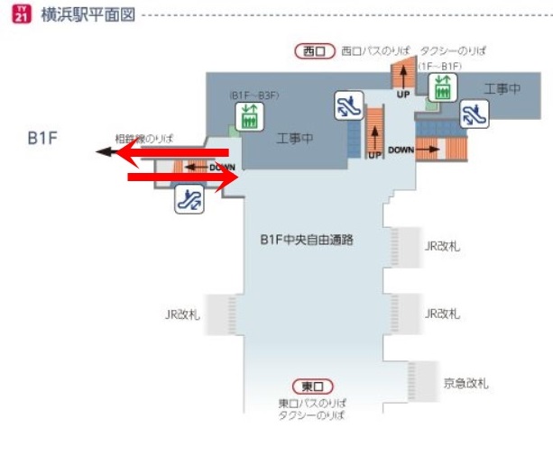 東急横浜駅平面図相鉄２階改札へ