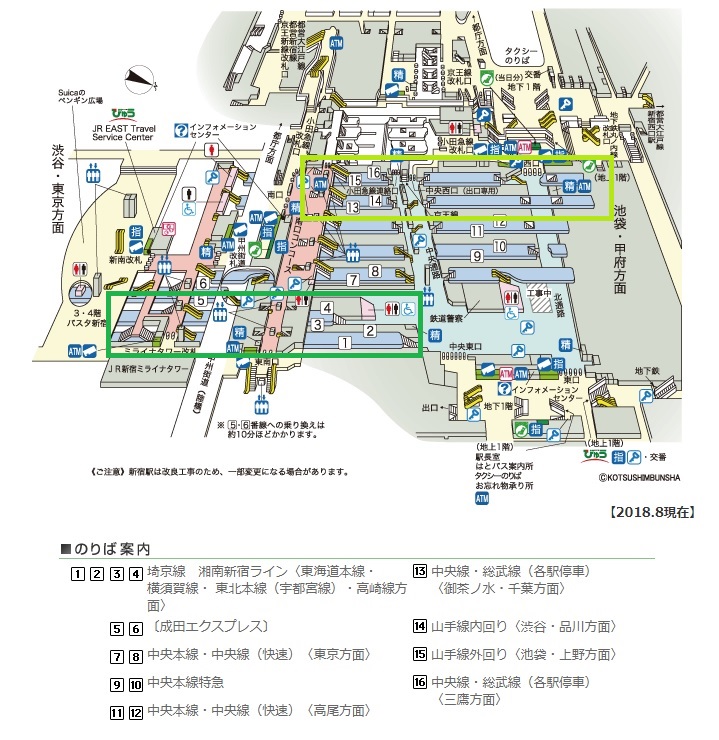 ＪＲ新宿駅構内図（埼京線から山手線）